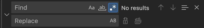 Find-Replace panel with regular expression option for VSC